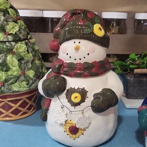 Vintage American Greetings "A Berry Merry Christmas" snowman cookie jar